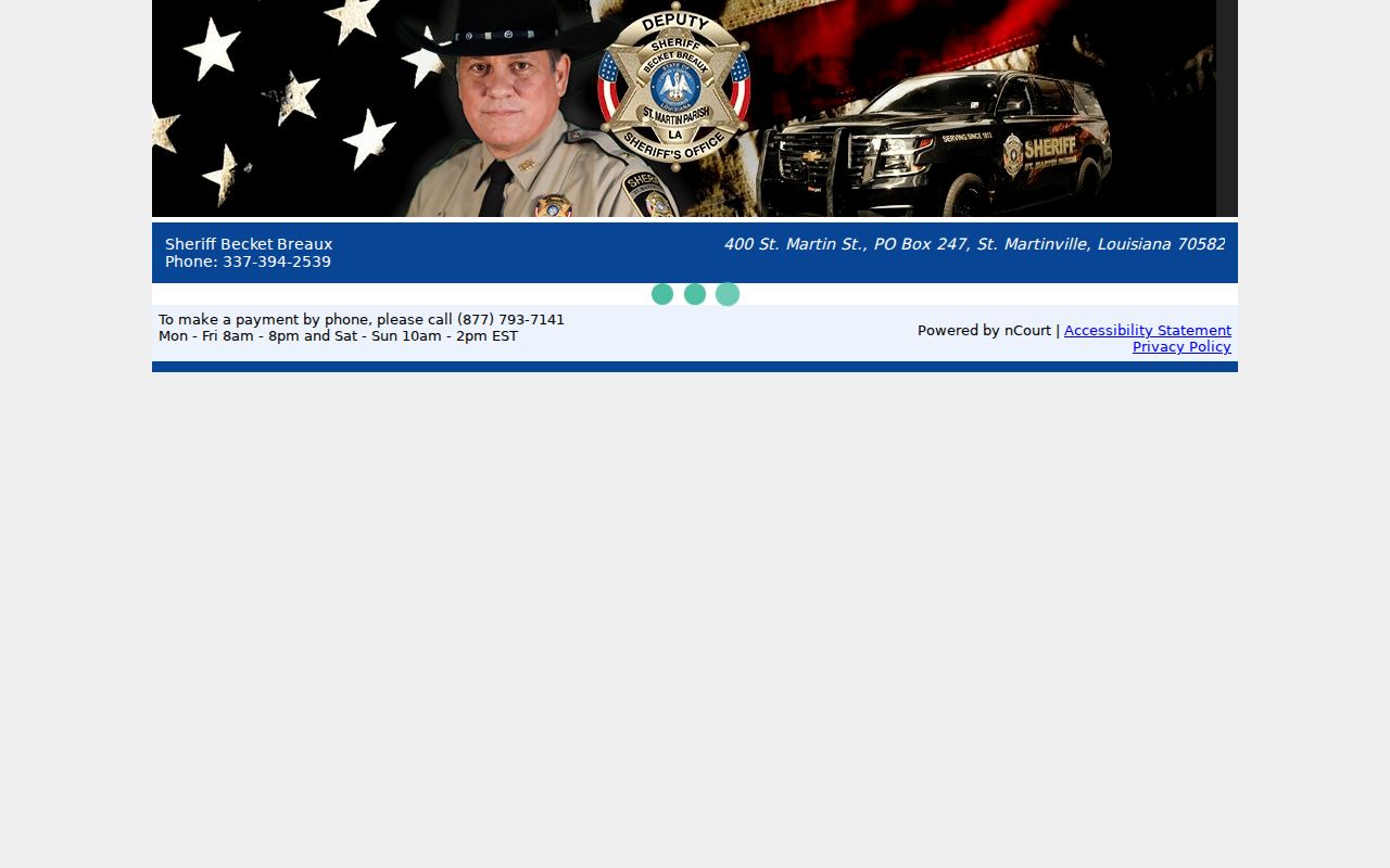 St. Martin Parish Sheriff traffic ticket payment page, a payment tool rather than a traffic warrant search