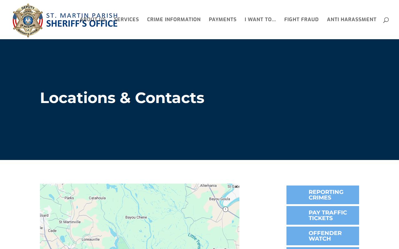 St. Martin Parish Sheriff location list showing the offices that serve St. Martin Parish warrants