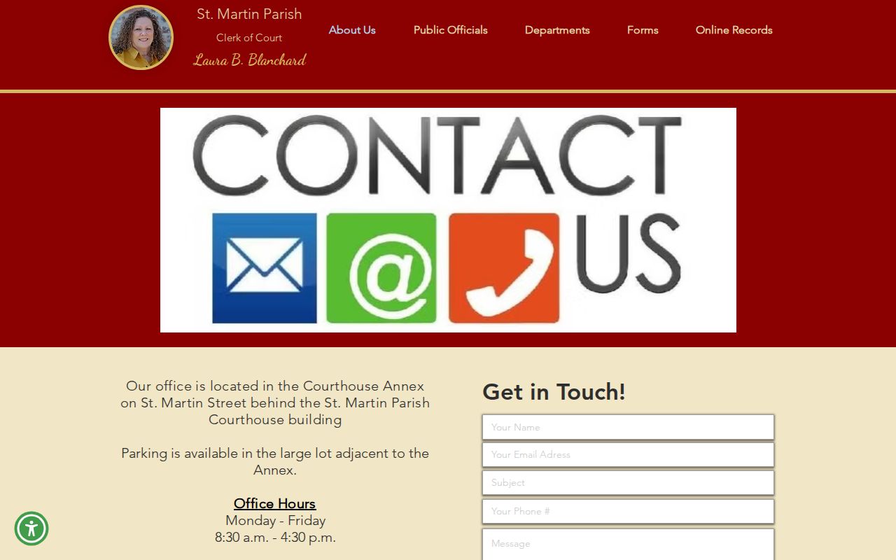 St. Martin Parish Clerk of Court contact block for records requests in St. Martinville