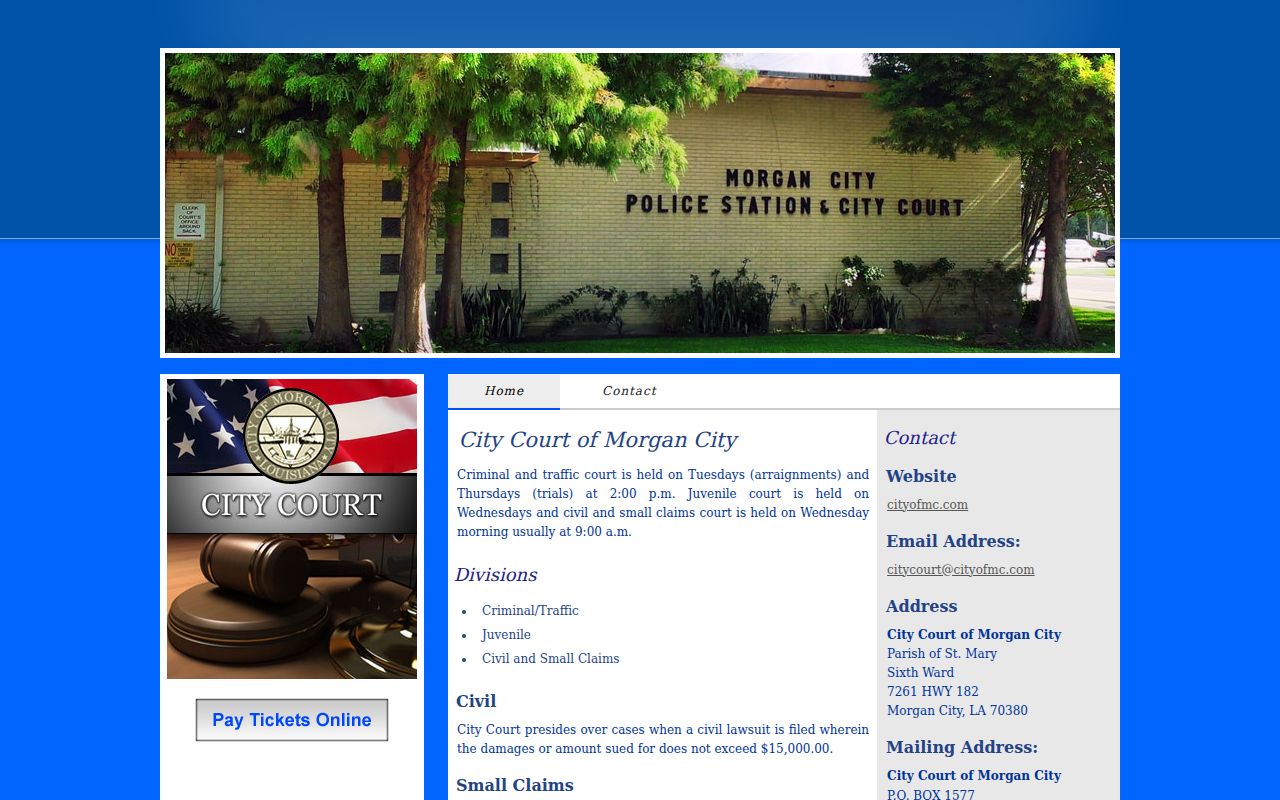 Morgan City Court page showing the city sits in St. Mary Parish, not the St. Martin Parish warrant system